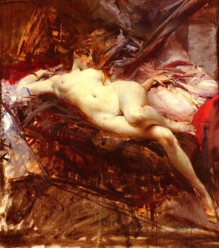  old Oil Painting - Reclining Nude genre Giovanni Boldini